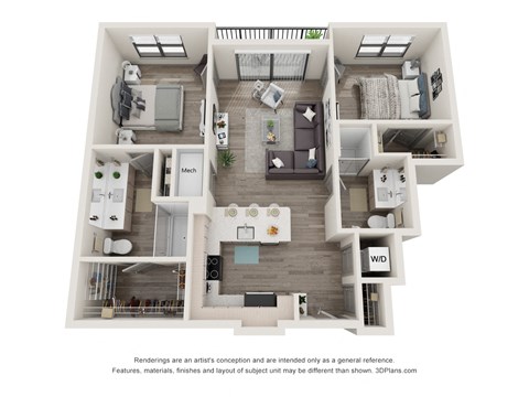 2 bed 2 bath floor plan I at Elevate Apartments, Madison, 53718